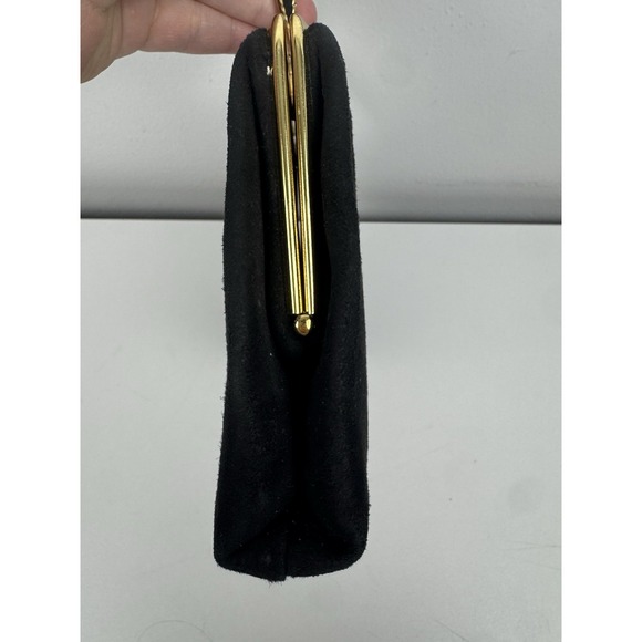 Vtg 1960s Ande Black Fabric Evening Bag Gold Frame Top Handle Clutch - Picture 14 of 16